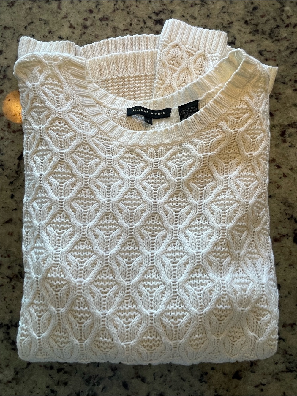 Jeanne Pierre 100% cotton Women's Cream Cable Knit Sweater S